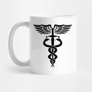 Caduceus medical symbol with two snakes sword and wings Mug